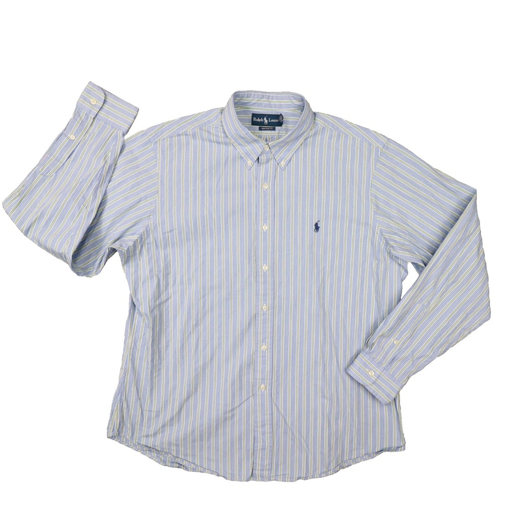 Ralph Lauren Blue Green Stripe Custom Fit Long Sleeve Button Up Shirt size XL